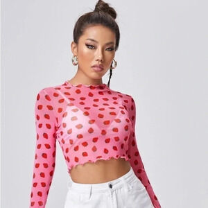 Adorable Strawberry Crop Mesh Top